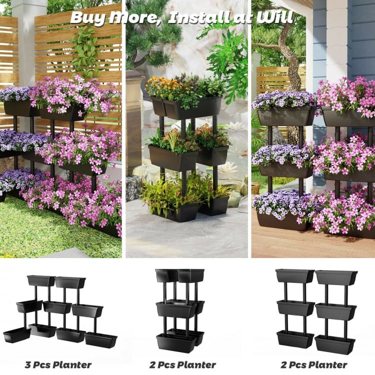 3-tier freestanding vertical plant stand with large flower pots, ideal for gardening indoors or outdoors.