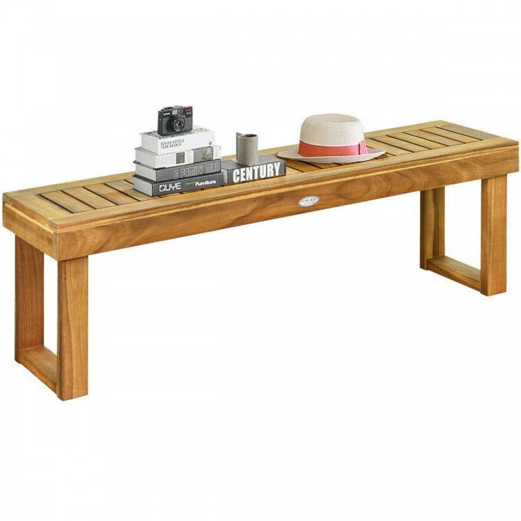 52-inch acacia wood dining bench showcasing a hollow slat design, perfect for versatile indoor and outdoor settings.