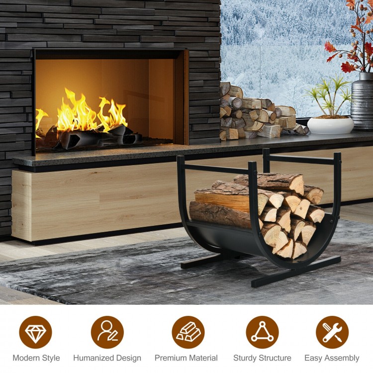 U-shaped firewood rack made of steel, measuring 17"x14.5"x15.5", ideal for indoor and outdoor wood storage.