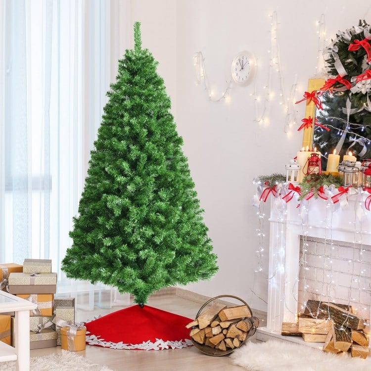 6-foot pre-lit fiber optic artificial Christmas tree with 617 branch tips, ideal for festive indoor decoration.
