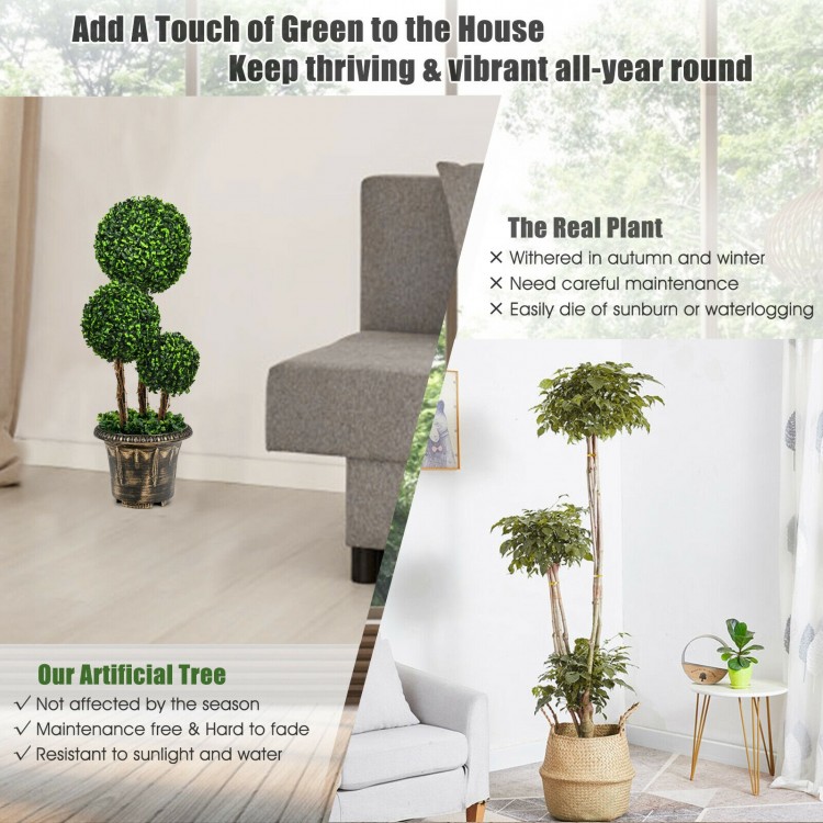 30-inch artificial topiary triple ball tree with UV protection, featuring realistic green PE leaves for indoor and.