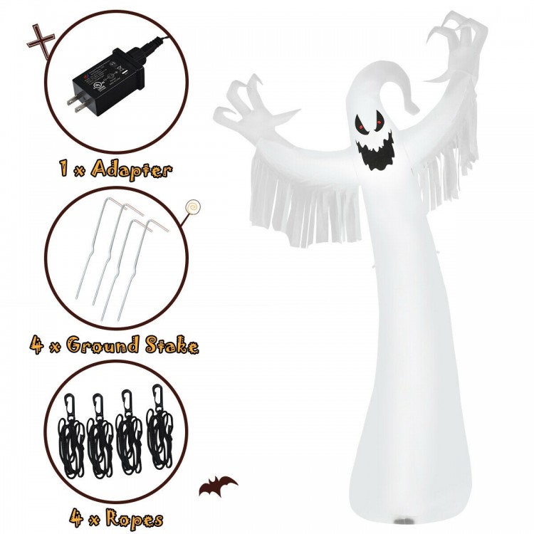 12 feet Halloween inflatable spooky ghost with LED lights, durable polyester, and stable ground stakes for outdoor.