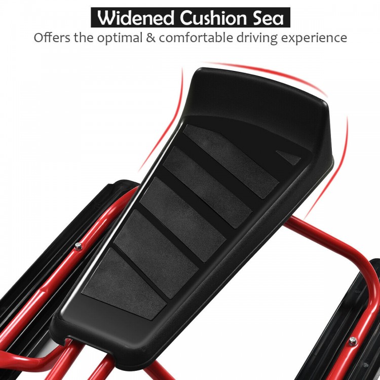 Widened cushion seat of the 55.5 x 23.5 inch snow sled for optimal comfort during winter rides.