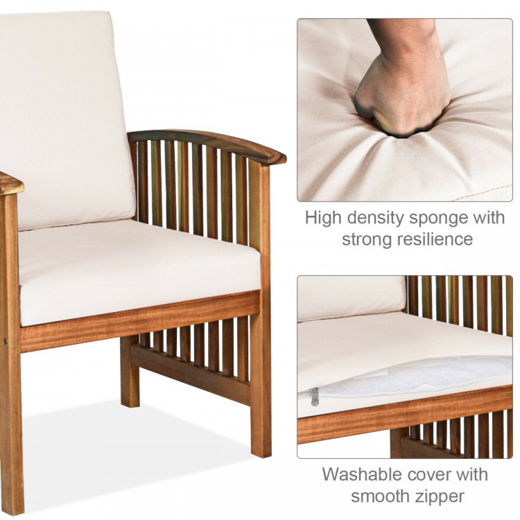 Single chair from the 4PCS patio furniture set in beige, featuring a sturdy acacia wood frame and removable zippered.