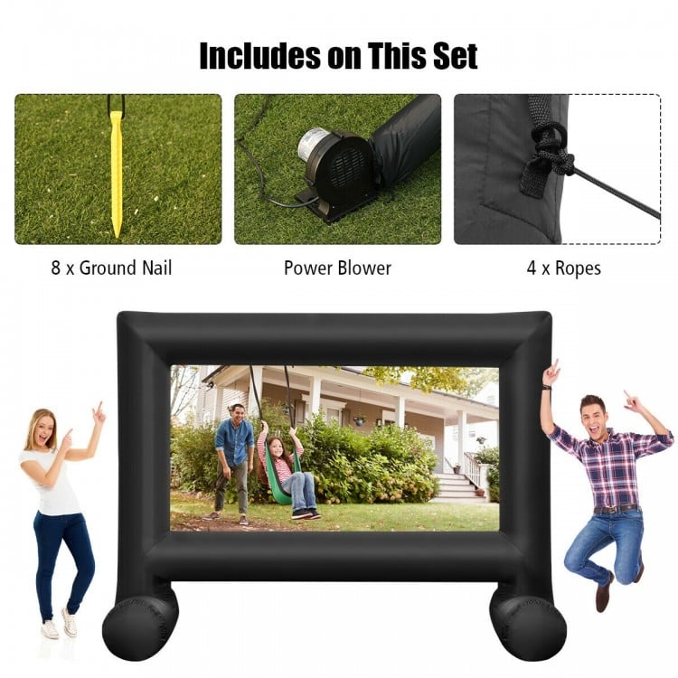 Inflatable outdoor movie projector screen with blower, 14', includes ground nails and ropes for stability, ideal for.