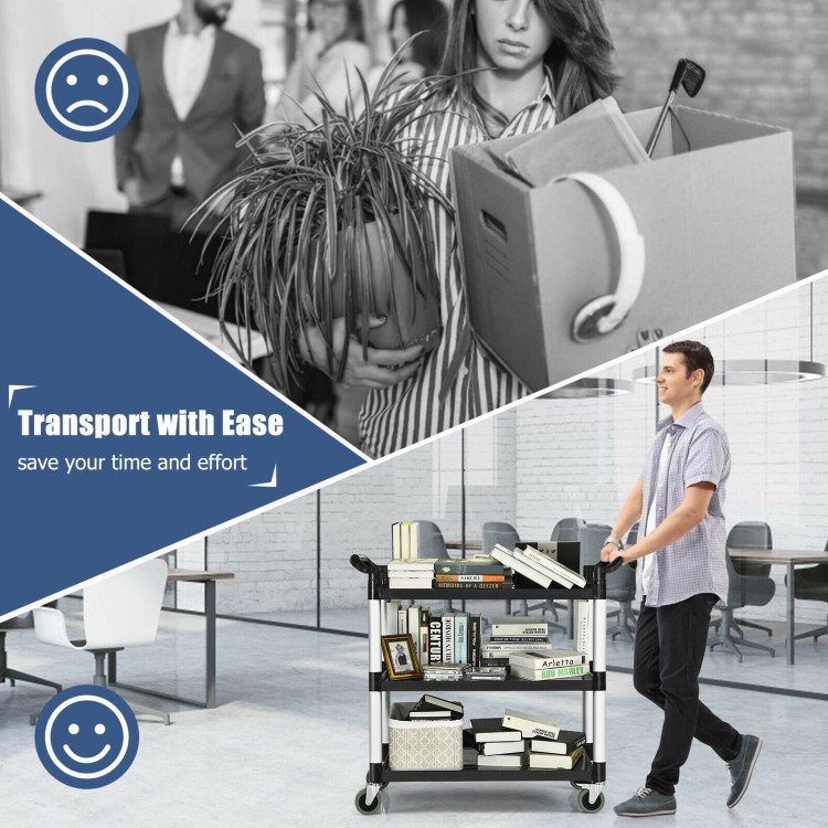 3-shelf utility service cart with aluminum frame, 490lbs capacity, rolling wheels for easy transport in various.