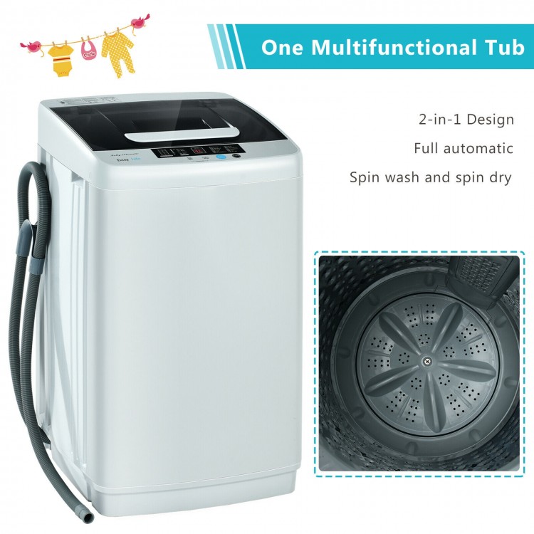 Portable full-automatic laundry washing machine with 8.8 lbs capacity, stainless steel tub, and drainage pump for easy.