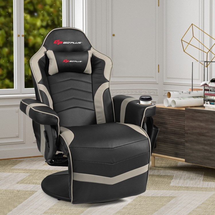 Ergonomic high back massage gaming chair in gray with adjustable backrest and 4 massage points for ultimate comfort.