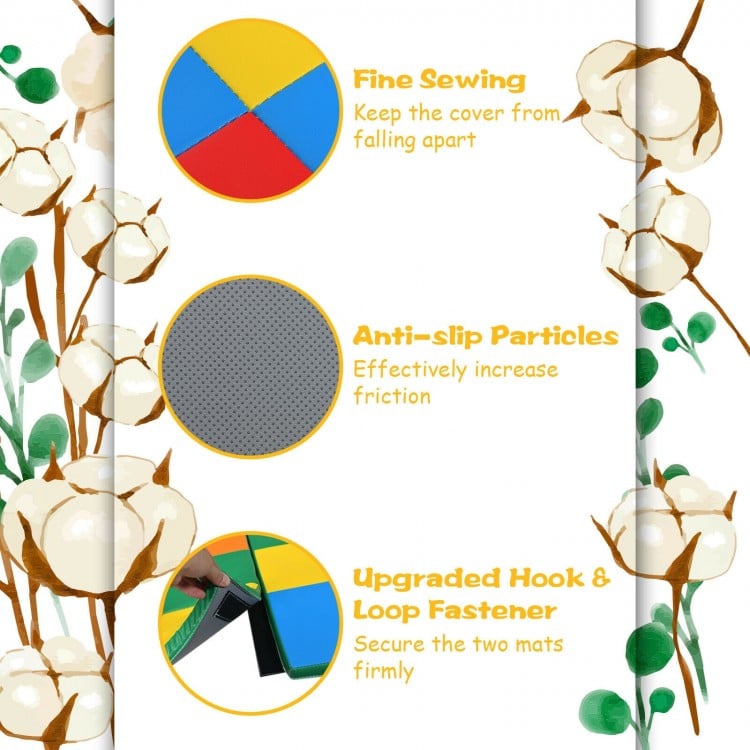 Colorful 58-inch baby folding activity floor mat made of non-toxic PU and EPE, waterproof and anti-slip for safe play.