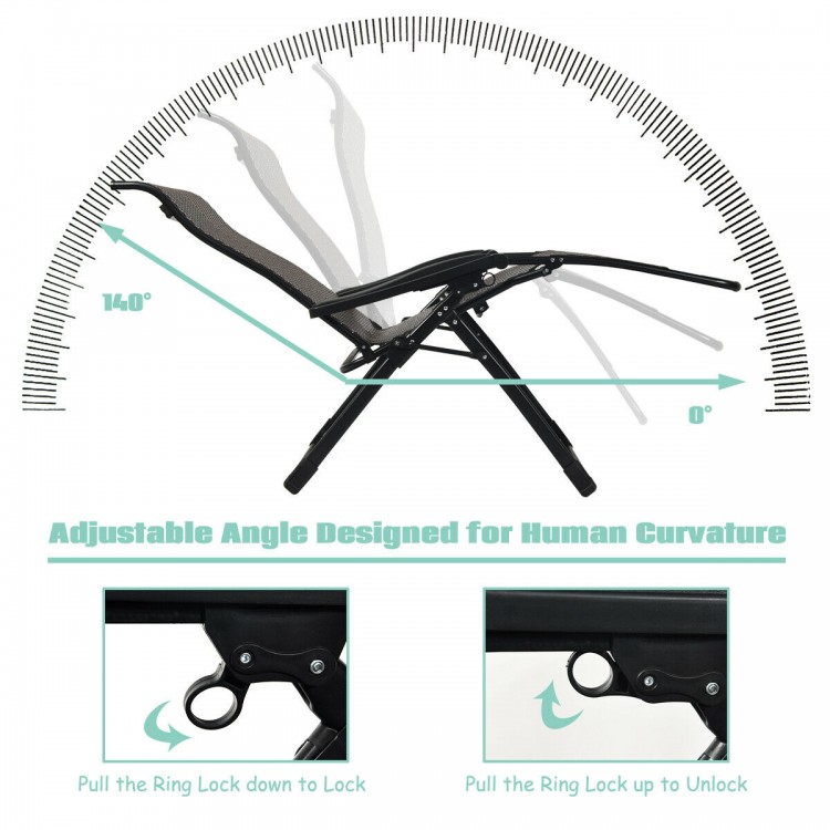 Adjustable angle zero gravity lounge chair with breathable rattan, designed for outdoor relaxation and comfort.