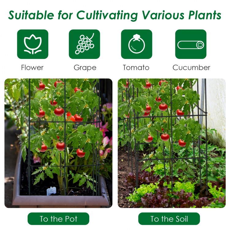 4 pack garden trellis for climbing plants, featuring a stable iron frame and dark green finish, ideal for vertical.