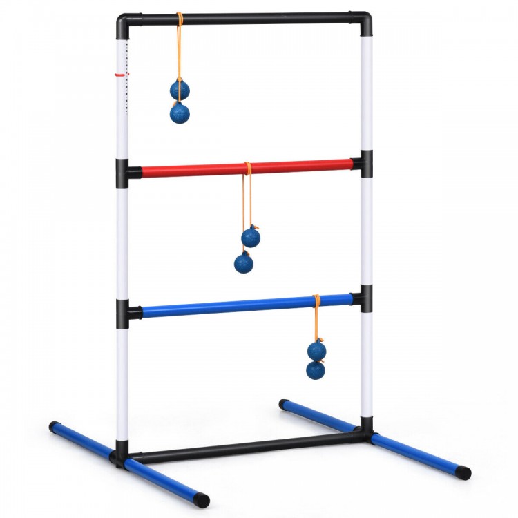 Ladder ball toss game set with durable PVC frame and bolas, perfect for outdoor fun with 2-4 players.