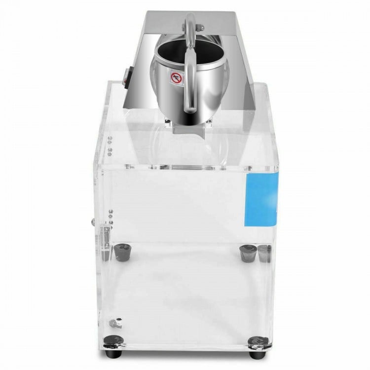 Electric snow cone machine showcasing the top view with a stainless-steel bowl, perfect for efficient ice shaving.