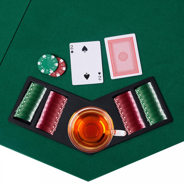 Octagon poker table top for 8 players with cup holders and chip racks, ideal for parties and easy transport.