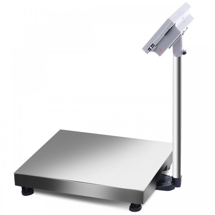 Digital floor platform scale featuring a sturdy stainless steel base, designed for precise industrial and pet weighing.