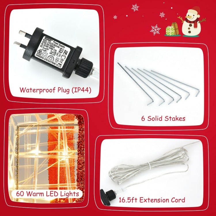 Christmas lighted gift box decorations featuring 60 warm LED lights, waterproof plug, and 16.5 ft extension cord for.