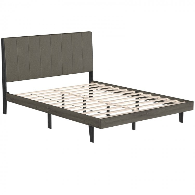 Queen size upholstered bed frame with tufted headboard, solid wooden slats, and spacious under-bed storage for a modern.