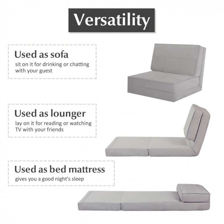 Convertible gray lounger sofa bed in multiple positions, made of high-quality foam and ultra-suede fabric for versatile.