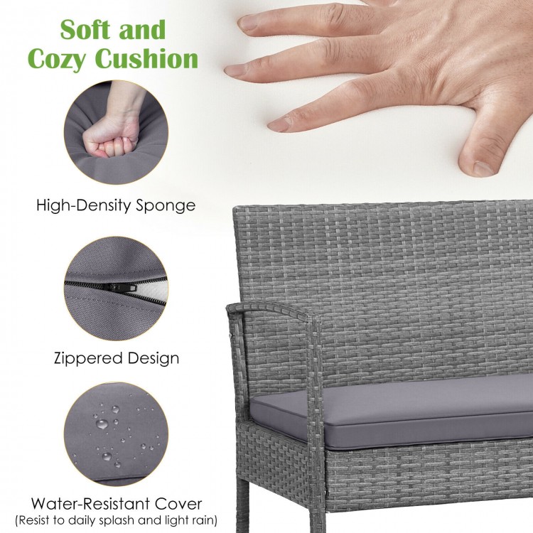 Close-up of the soft, water-resistant cushion with zippered design for the 4 Pieces Rattan Patio Conversation Furniture.