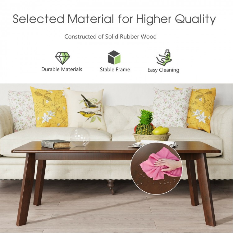 Rectangular wooden coffee table with rubber legs, scratch-resistant veneer, perfect for daily use and easy cleaning.