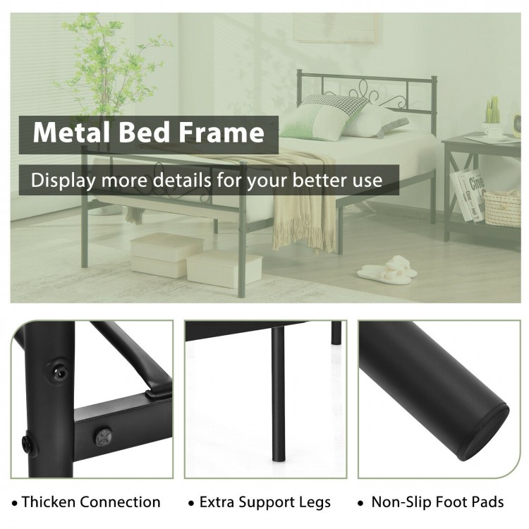 Twin/Full/Queen Size Metal Bed Frame with Headboard and Footboard - Gallery View 8 of 9