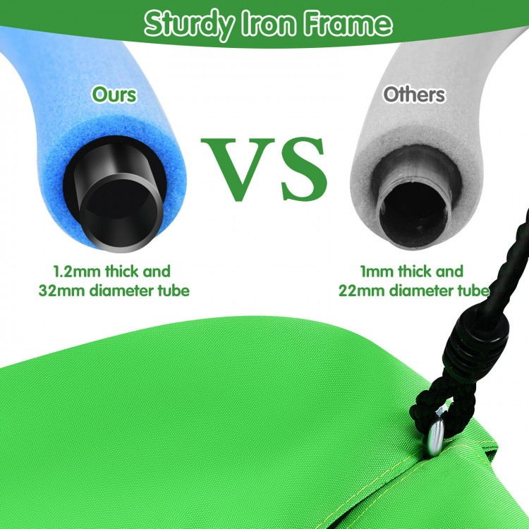 Comparison of sturdy iron frame thickness for the 700lb Giant 60 Inch Platform Tree Swing, highlighting durability.