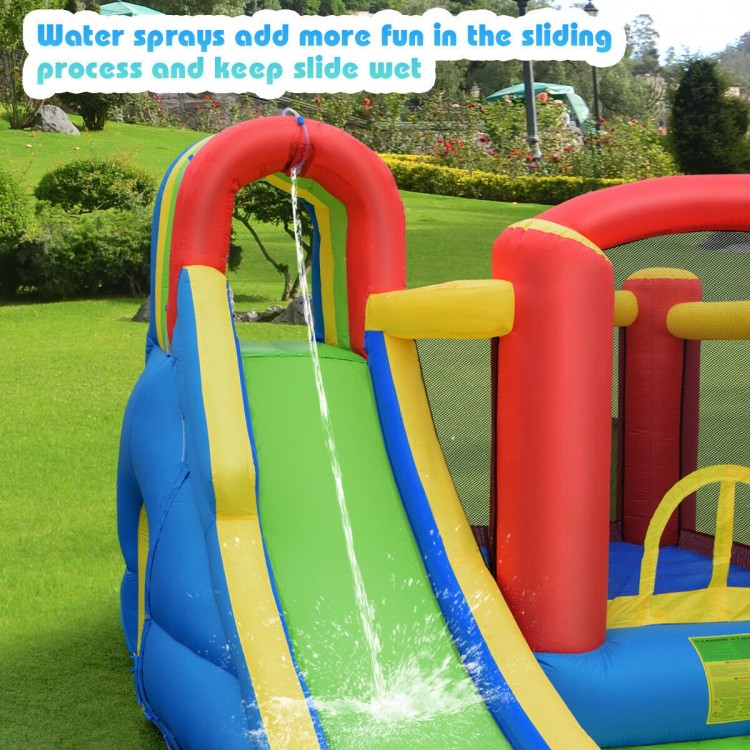 Inflatable water slide with water sprays, made of puncture-resistant 420D oxford fabric, for outdoor summer fun.