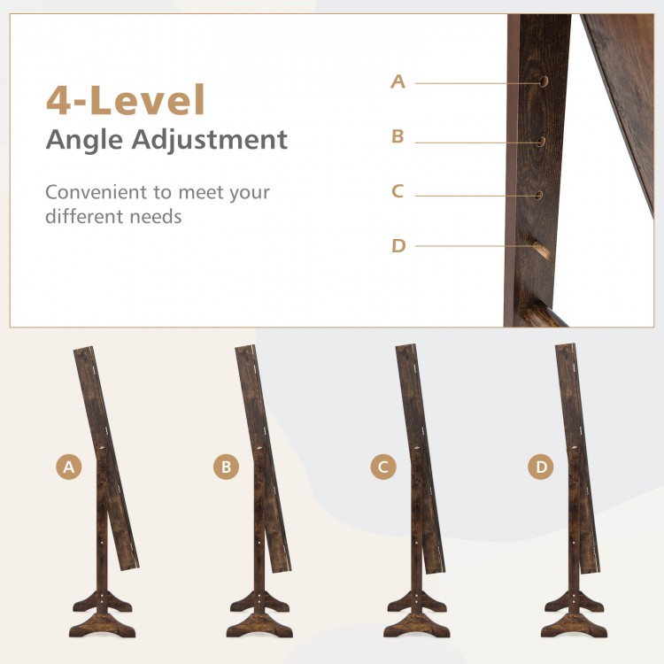 Standing jewelry cabinet in brown with a full-length mirror and 4 adjustable angles for versatile use and storage.
