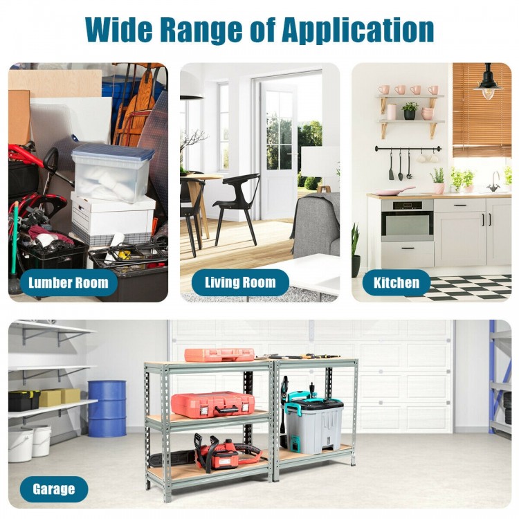 5-tier heavy-duty gray steel shelving unit with adjustable shelves, ideal for garage, kitchen, or workshop organization.