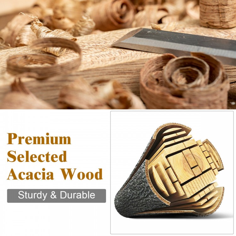 Close-up of premium acacia wood texture showcasing durability, ideal for the 4-piece outdoor chat set with cushions.