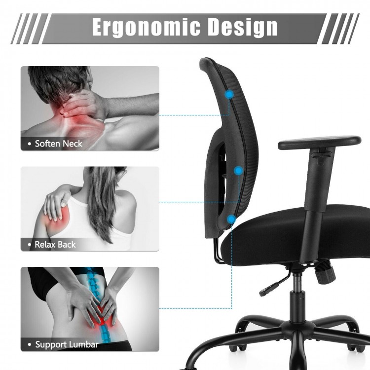Ergonomic mesh office chair with adjustable lumbar support and armrests, designed for comfort and relaxation.