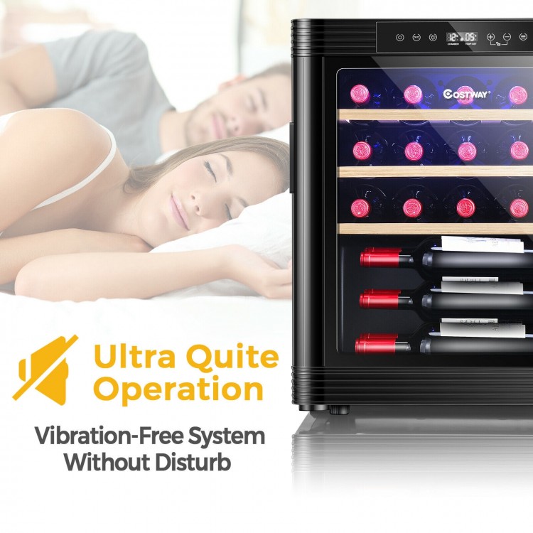 21-bottle wine cooler refrigerator with digital control, anti-UV glass door, and vibration-free operation for quiet.