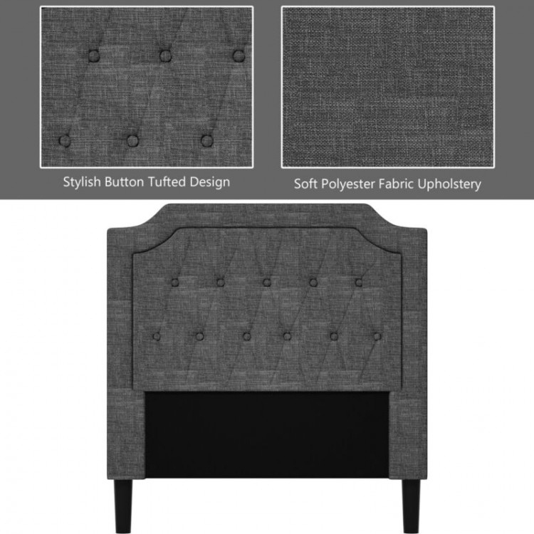 Upholstered headboard of the Linen Twin Platform Bed featuring a stylish button-tufted design in soft polyester fabric.