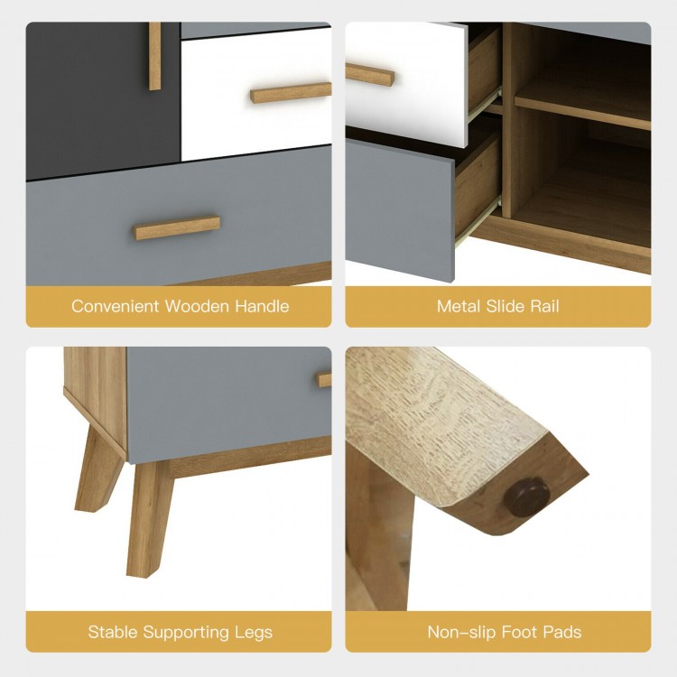 Close-up of the free-standing storage cabinet showing convenient wooden handle, metal slide rail, and stable supporting.