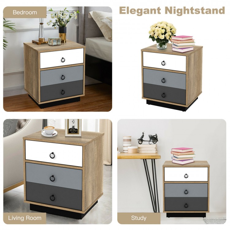 Wooden nightstand with drawer and cabinet, featuring a stylish industrial design for bedroom or living room storage.