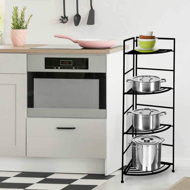 Four-tier folding metal shelf with a heavy-duty steel frame, ideal for plants or storage in any corner of your home.