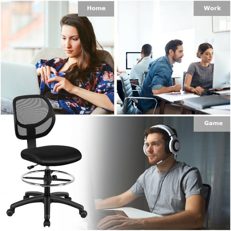 Adjustable height mid back mesh drafting office chair with ergonomic support, ideal for home, work, or gaming setups.