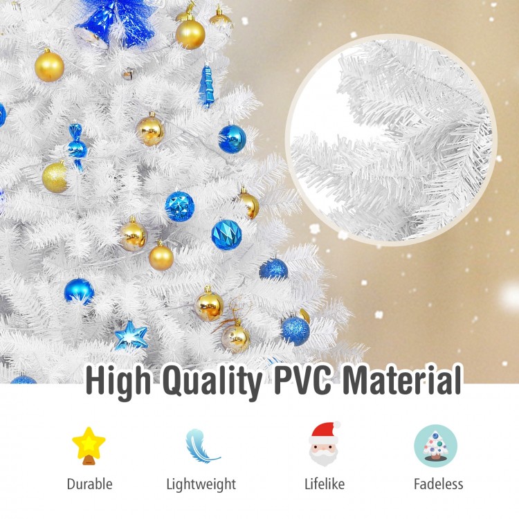 Hinged 6 ft artificial Christmas tree made of high-quality PVC material, featuring thick branches for festive.