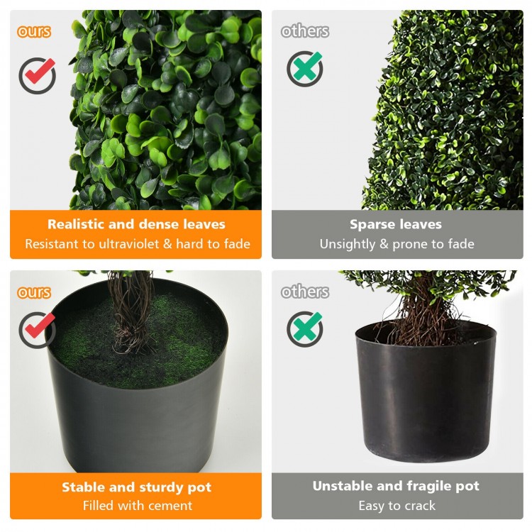 Lifelike 3-foot artificial tower topiary tree with UV-resistant leaves and stable cement pot for indoor or outdoor.