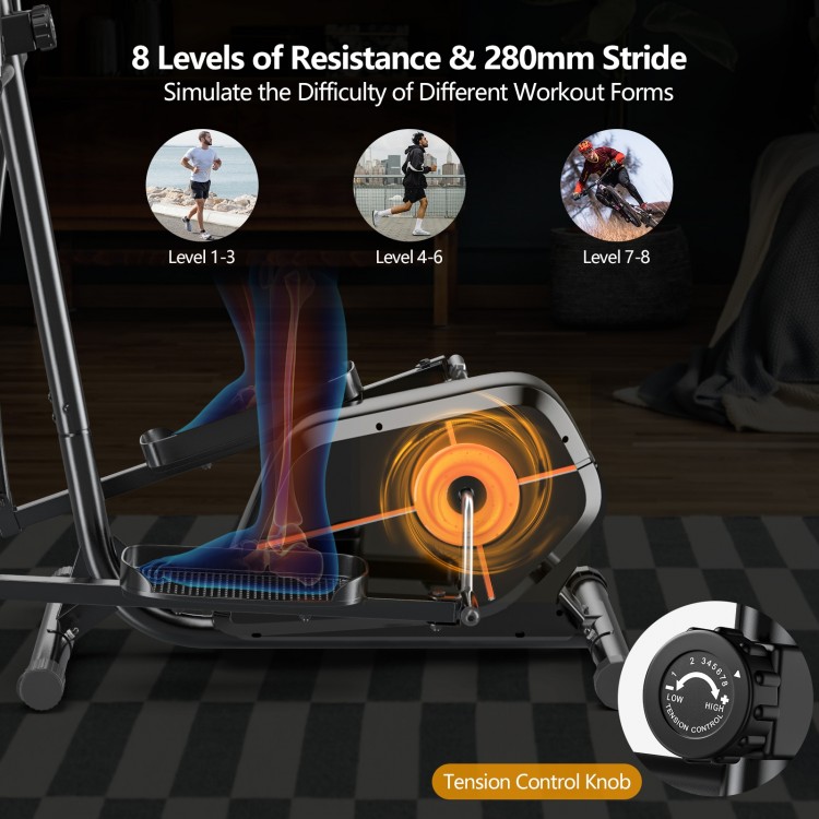 Elliptical exercise machine with 8 magnetic resistance levels and LCD monitor for effective home workouts.