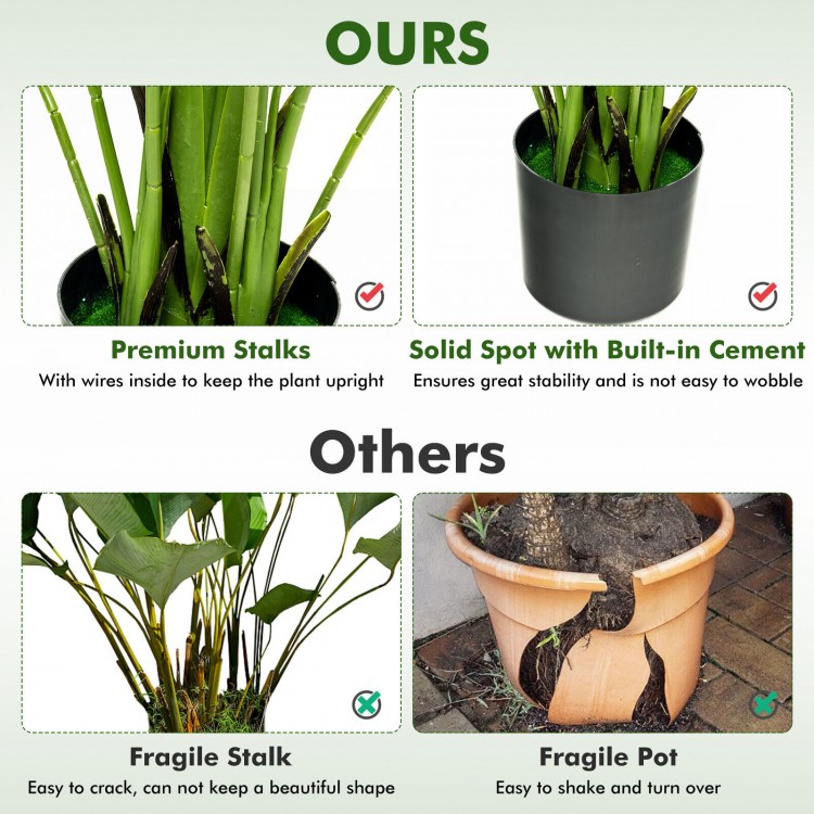 5 feet artificial monstera tree set with 15 large PEVA leaves in a solid cement pot, perfect for indoor or outdoor.
