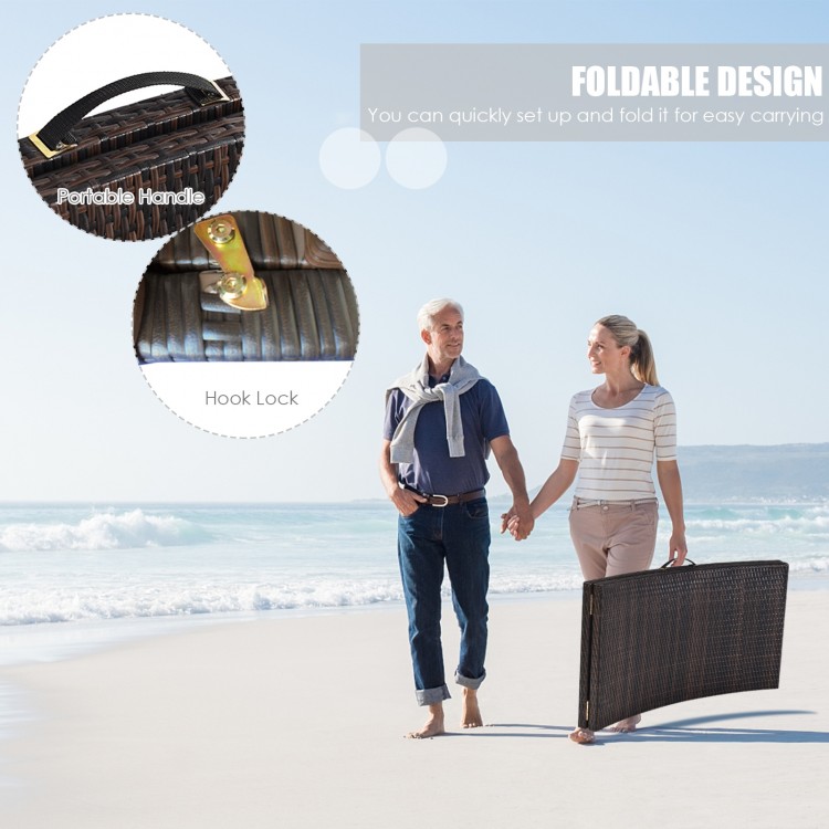 Folding patio lounger chair with premium wicker and heavy-duty steel, ideal for poolside or beach relaxation.