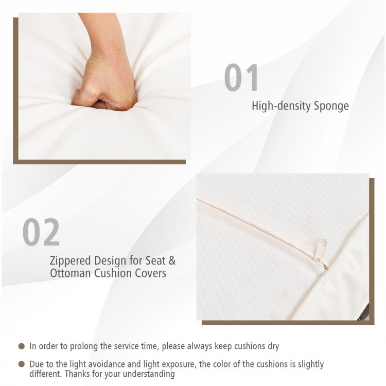 High-density sponge cushion detail with zippered design for easy cleaning on the 7 pieces patio rattan furniture set.