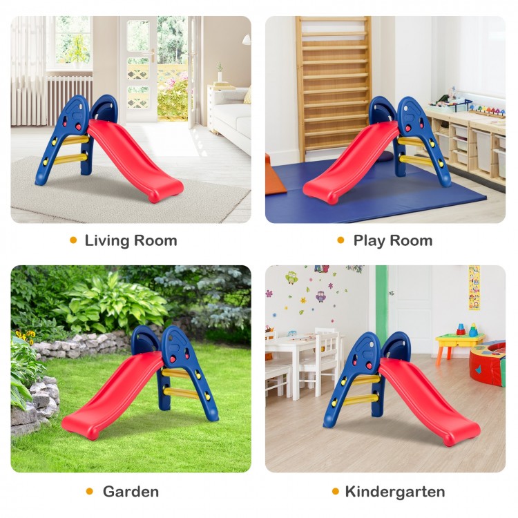 Children's folding plastic slide in red and blue, made of durable PE material, perfect for indoor and outdoor play.
