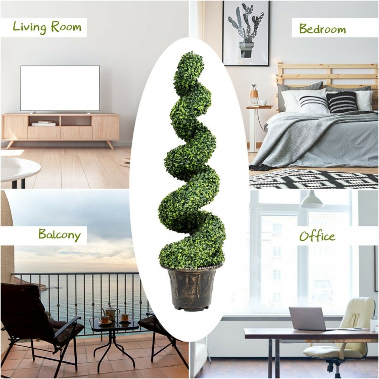 4 feet artificial boxwood spiral tree with green leaves, perfect for indoor and outdoor decoration, lightweight and.