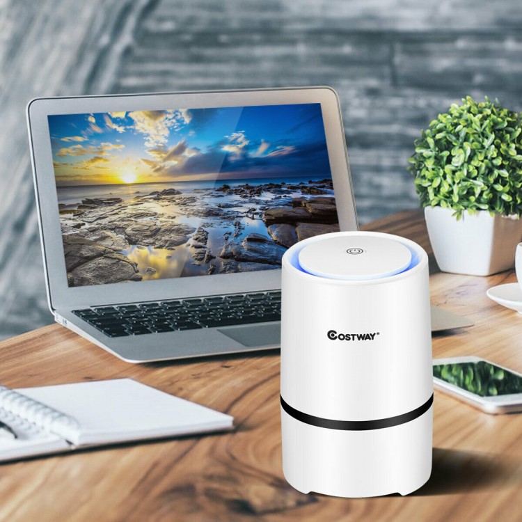 Mini Ionic 3-in-1 Composite HEPA Air Purifier in white, designed for efficient air filtration and night light function.