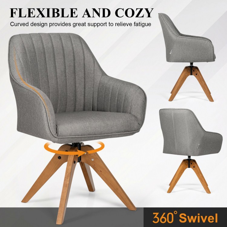 Curved fabric swivel accent chair with beech wood legs, offering comfort and stability for versatile use in any space.