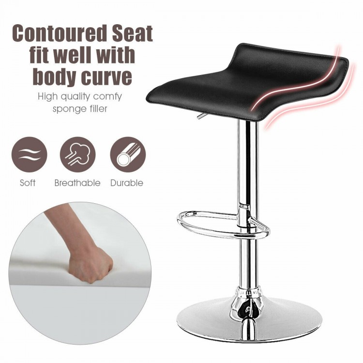 Backless black PU leather bar stool with adjustable height and swivel design, perfect for gatherings and parties.