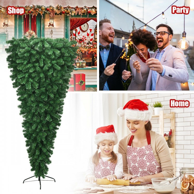 7 feet unlit upside down artificial Christmas tree with 1000 branch tips, perfect for creative holiday decor in any.