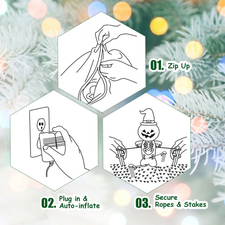 Step-by-step instructions for setting up the 7.5 feet waterproof inflatable Santa with double deer and sled.